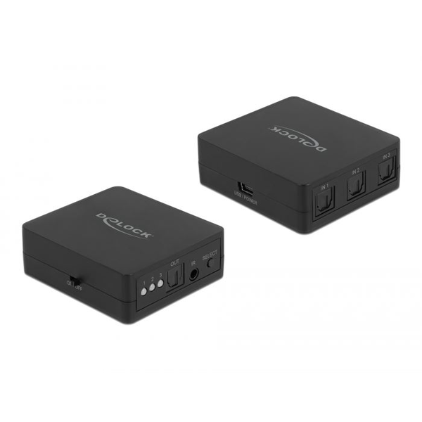 DELOCK S/PDIF TOSLINK Switch 3 In 1 Out mit IR-Fernbedienung