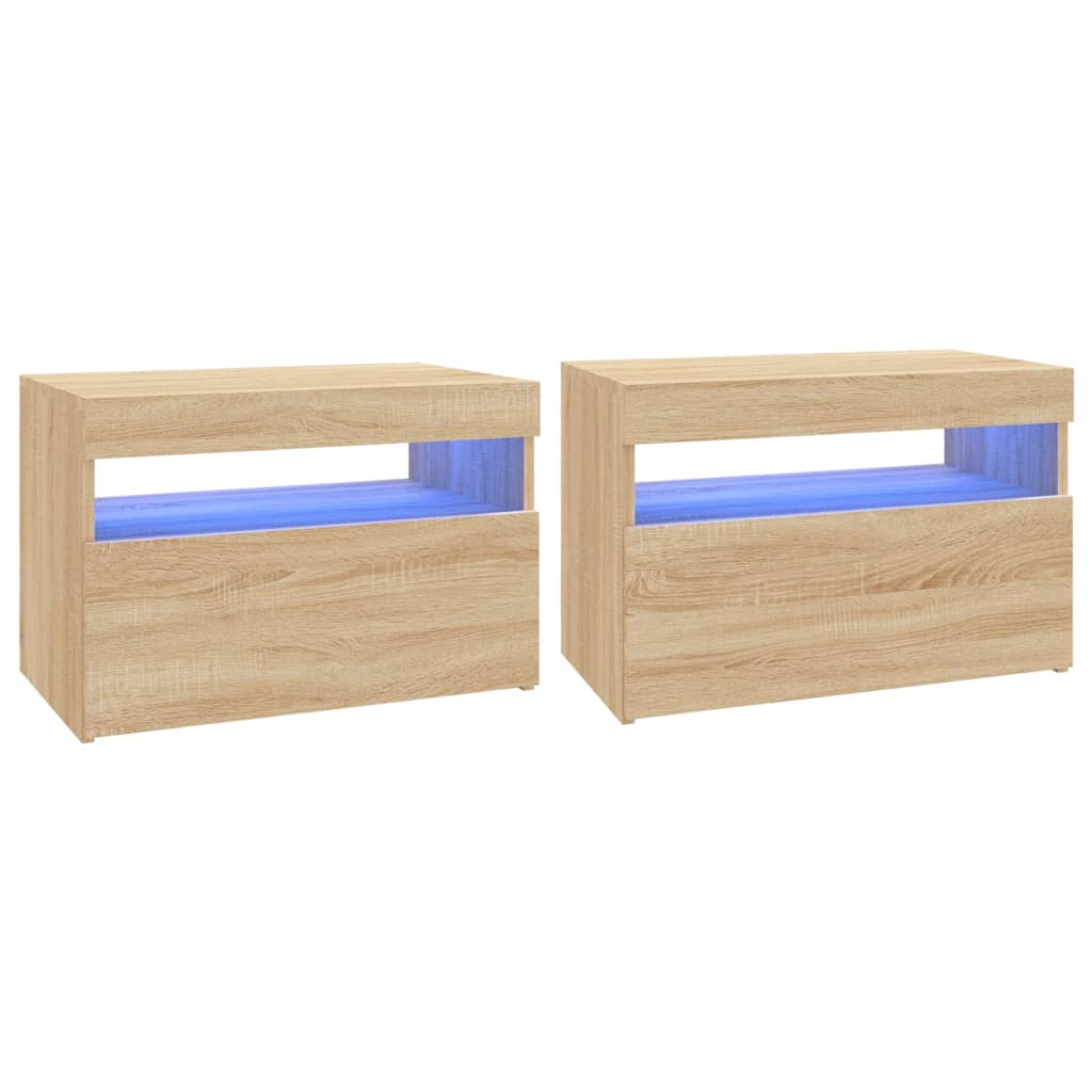 2 db sonoma-tölgy színű TV-szekrény LED-lámpákkal 60x35x40 cm (804416)