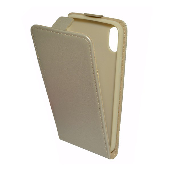 Tok álló, bőr hatású (FLIP, lefelé nyíló, szilikon tartó) ARANY [Apple iPhone XS 5.8] (5996457726288)
