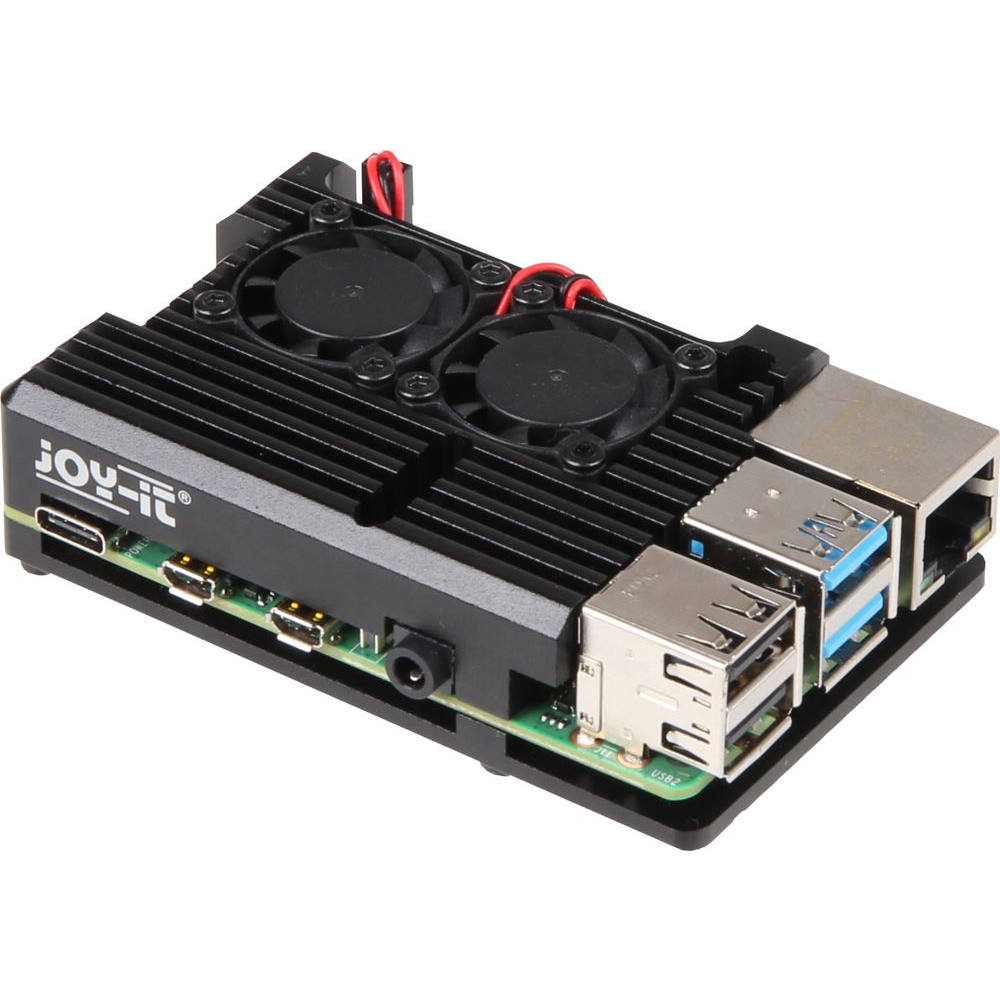Joy-it Armor Case Block Active Raspberry Pi 4 B hűtőborda ventilátorral fekete (RB-ALUCASEP4+07FAN) (RB-ALUCASEP4+07FAN)