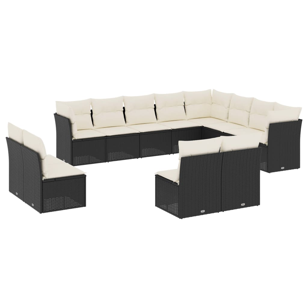 12 részes fekete polyrattan kerti ülőgarnitúra párnákkal (3250305)