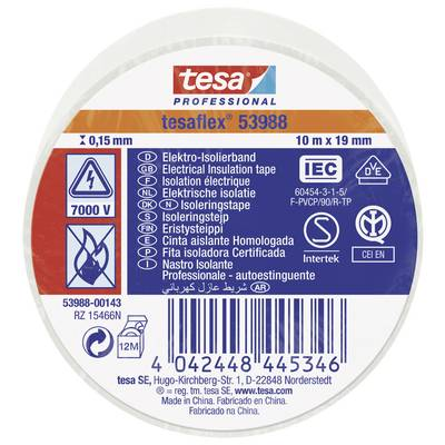 Tesa flex IEC (53988-00143-00) Szigetelőszalag Fehér (H x Sz) 10 m x 19 mm 1 db (53988-00143-00)