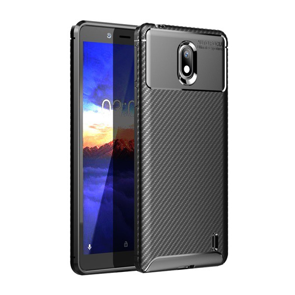 Szilikon telefonvédő (közepesen ütésálló, légpárnás sarok, karbon minta) FEKETE [Nokia 1 Plus] (5996457886081)
