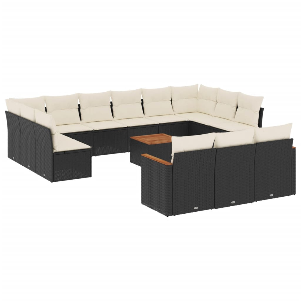 14 részes fekete polyrattan kerti ülőgarnitúra párnákkal (3226462)