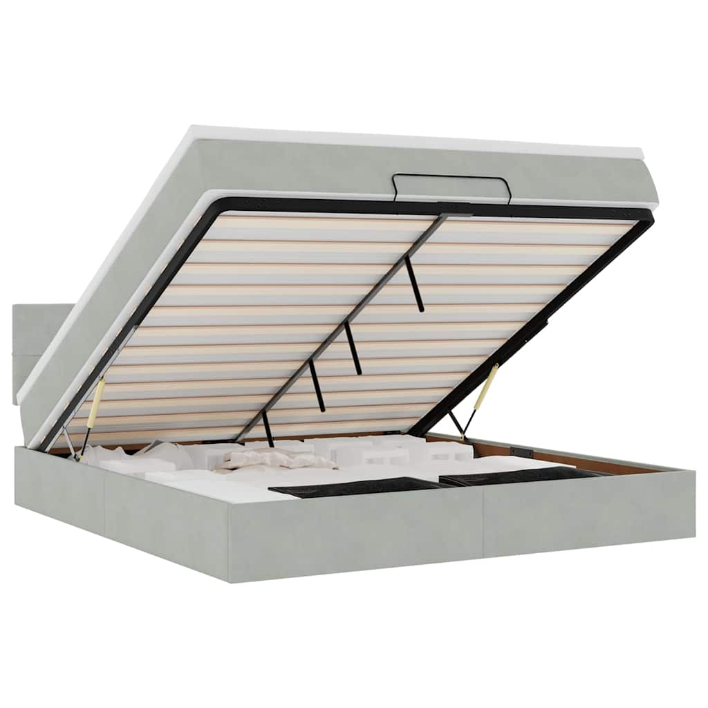 Ottomán ágykeret matraccal világosszürke 160x200cm bársony (3311783)