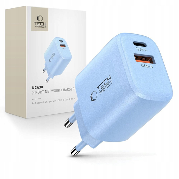 Síťová nabíječka Tech-protect NCA30 PD 30W/QC3.0 světle modrá