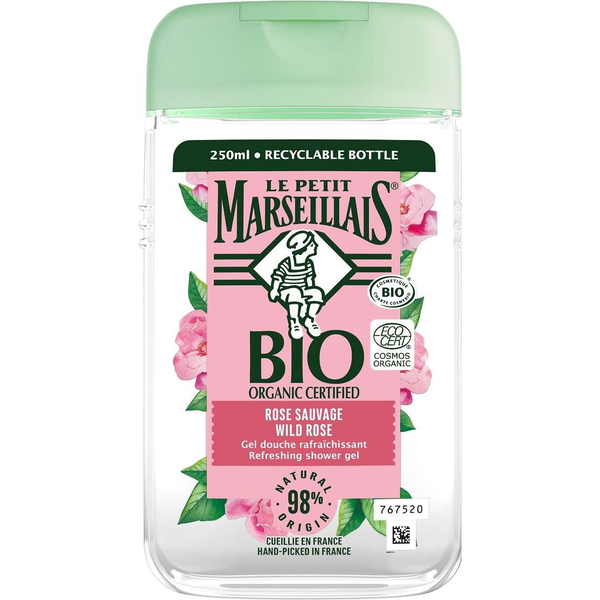Gel de dus organic cu trandafiri salbatici Le Petit Marseillais, 250 ml