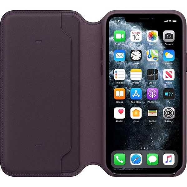 Apple iPhone 11 Pro padlizsán kinyitható bőrtok