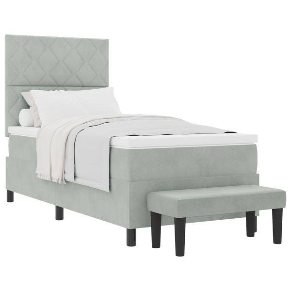 Boxspring Ágy Matraccal és Padjával Világosszürke 100x200 cm Bársony