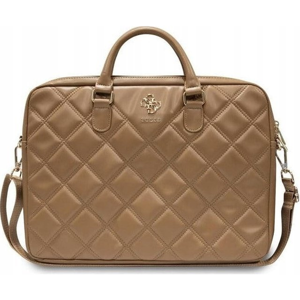 Geanta laptop Guess Quilted 4G, eco-piele, maro, 31x41x6cm