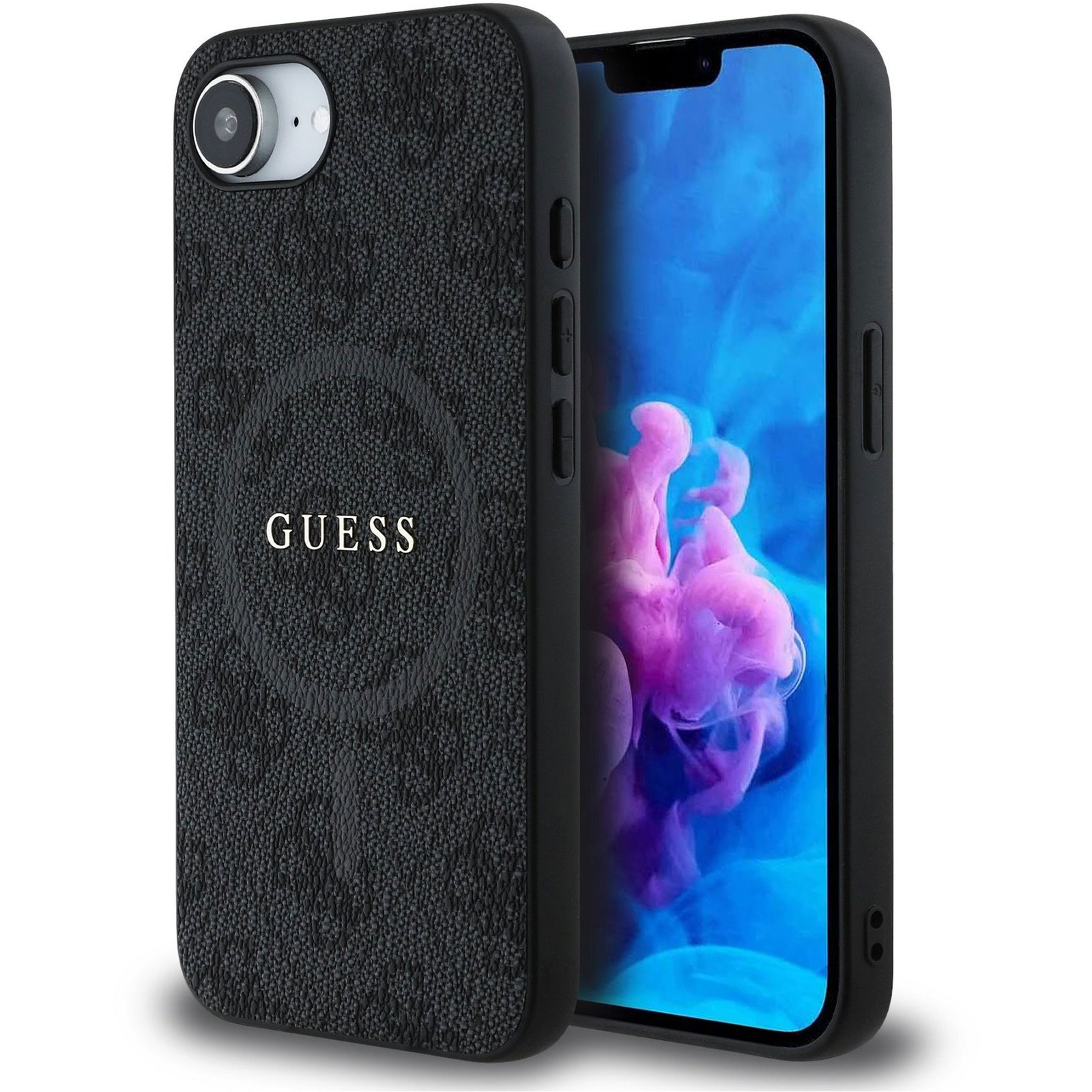 Guess PU Leather 4G Colored Ring iPhone 16e fekete MagSafe tok (GUHMPSE4G4GFRK)