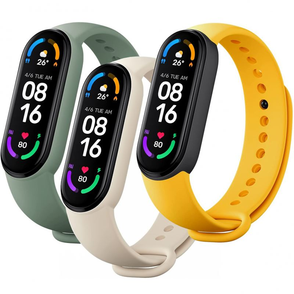 Каишки за Xiaomi Mi Smart Band 6, 3 броя цвят кост, маслина, жълто