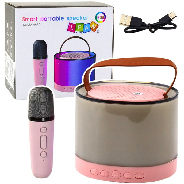 Zestaw Do Karaoke Głośnik Mikrofon Bezprzewodowy K52 RGB Bluetooth Różowy LEAN Toys
