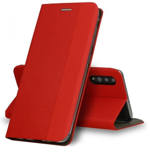 Apple iPhone 13 Pro, Oldalra nyíló tok, stand, textil minta, BookCover, piros (110442)