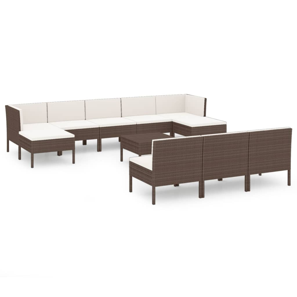 11 részes barna polyrattan kerti bútorszett párnákkal (3094571)