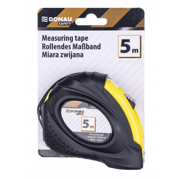 Mérőszalag, 5 m x 19 mm, DONAU "Safety", fekete-sárga