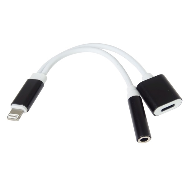PREMIUMCORD Adapter Audio Lightning - 3,5mm Jack + USB-C töltéshez, M/F/F, 0,1m, fekete