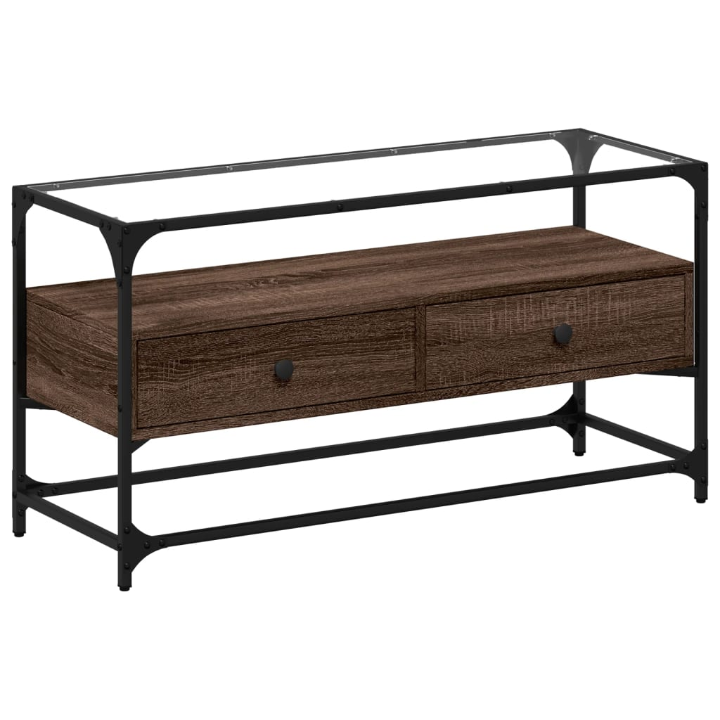 barna tölgy színű szerelt fa TV-szekrény üveglappal 98x35x51 cm (846068)