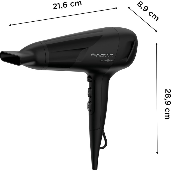 "Secador de Pelo Rowenta  Studio Dry CV5843, 2100 W, 3 Temperaturas, 2 Velocidades, con Difusor - Negro"