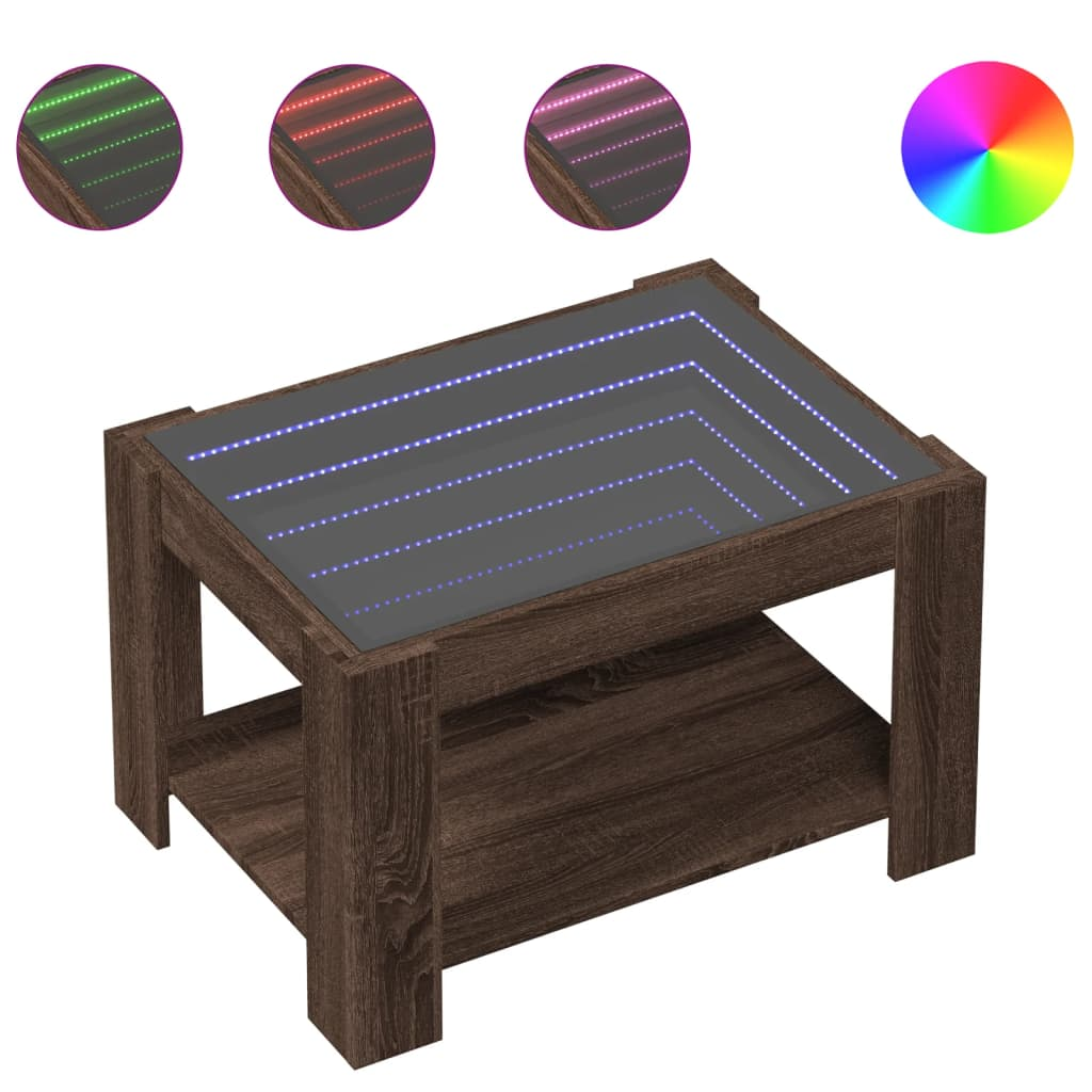 barna tölgy szerelt fa dohányzóasztal LED-del 73 x 53 x 45 cm (847552)