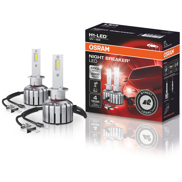 Bombilla Led (juego De 2 Uds.) H1 12v 16w ​​p14,5s Sin Homologación Para Carretera Night Breaker Led, Blanco Frío 6000k