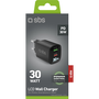 SBS PD USB-C/ USB-A LCD Hálózati Gyorstöltő Adapter 30W - Fekete