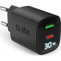 SBS PD USB-C/ USB-A LCD Hálózati Gyorstöltő Adapter 30W - Fekete
