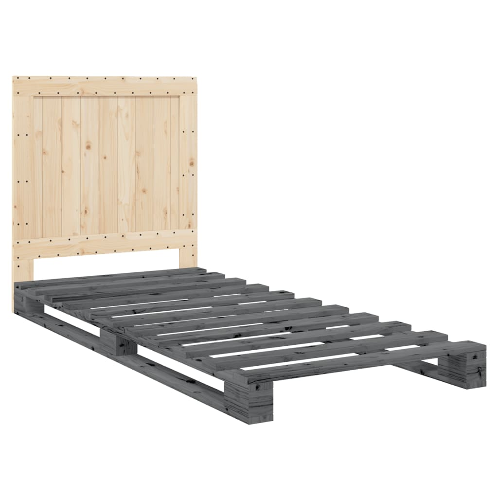 szürke tömör fenyőfa ágykeret fejtámlával 90 x 200 cm (3281544)