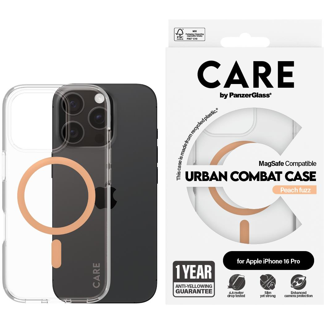 PanzerGlass CARE Apple iPhone 16 Pro MagSafe Combat átlátszó/barackszín nem sárguló tok (1374)