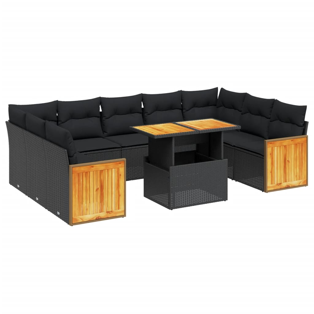 10 részes fekete polyrattan kerti ülőgarnitúra párnákkal (3274100)