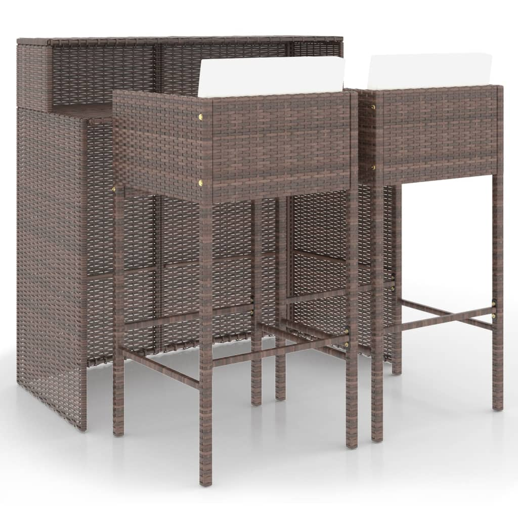 3 részes barna polyrattan kerti bárszett párnákkal (3094806)