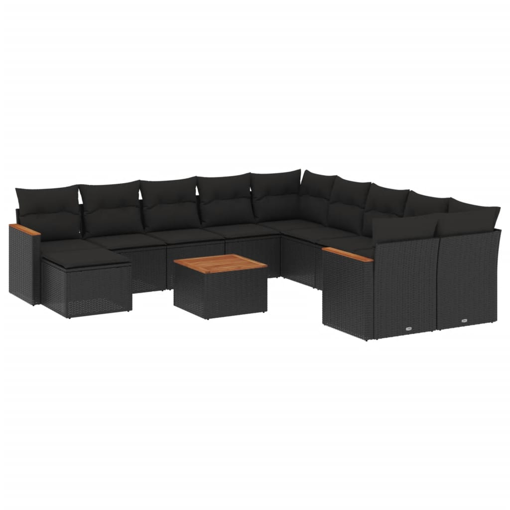 12 részes fekete polyrattan kerti ülőgarnitúra párnákkal (3258975)