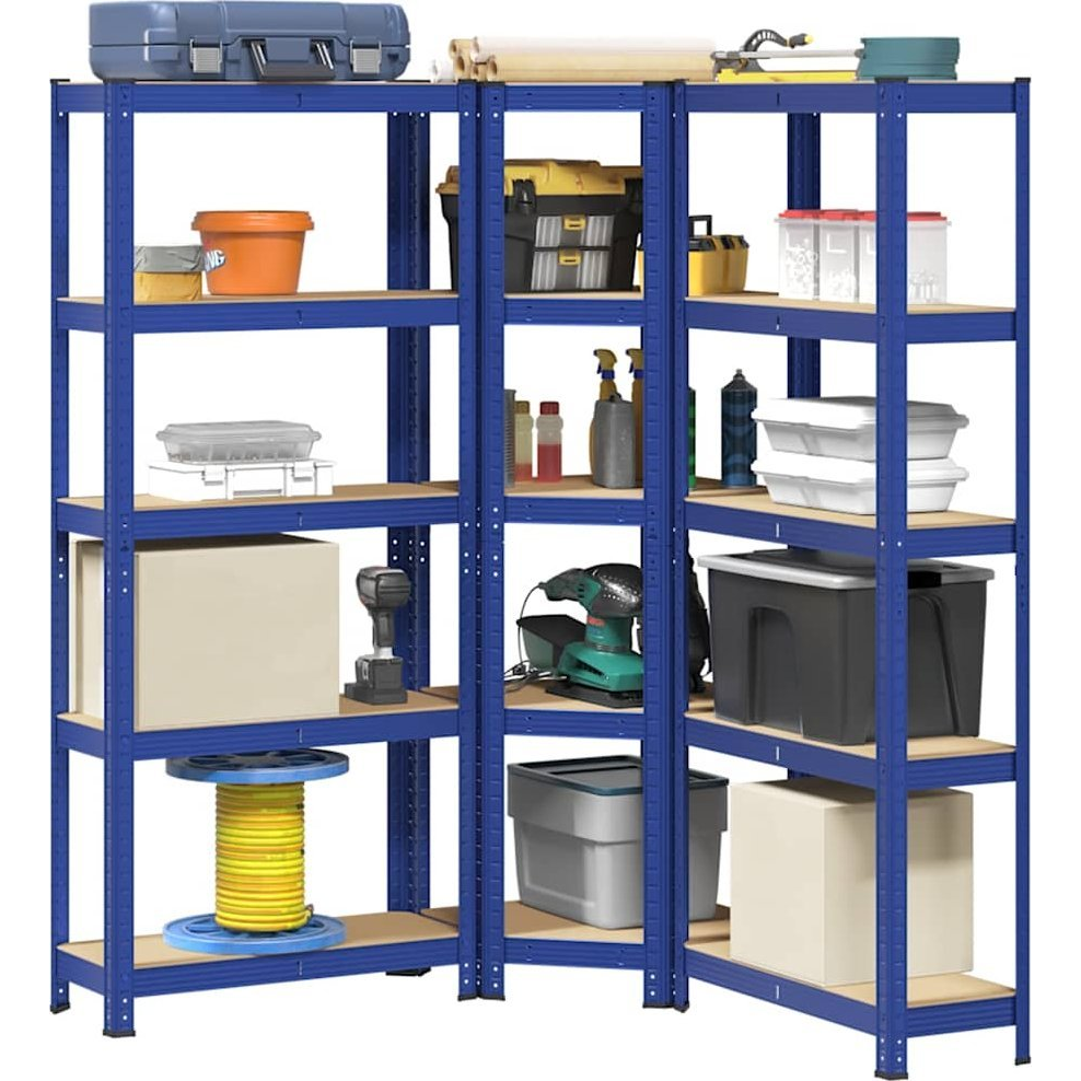 3 db 5 rétegű polcok készlet kék acél&gépelt fa (3307620)