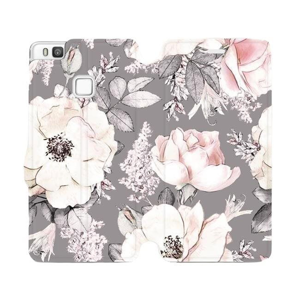 Flip mobile phone case Huawei P9 Lite - MX06S Flowers on grey background