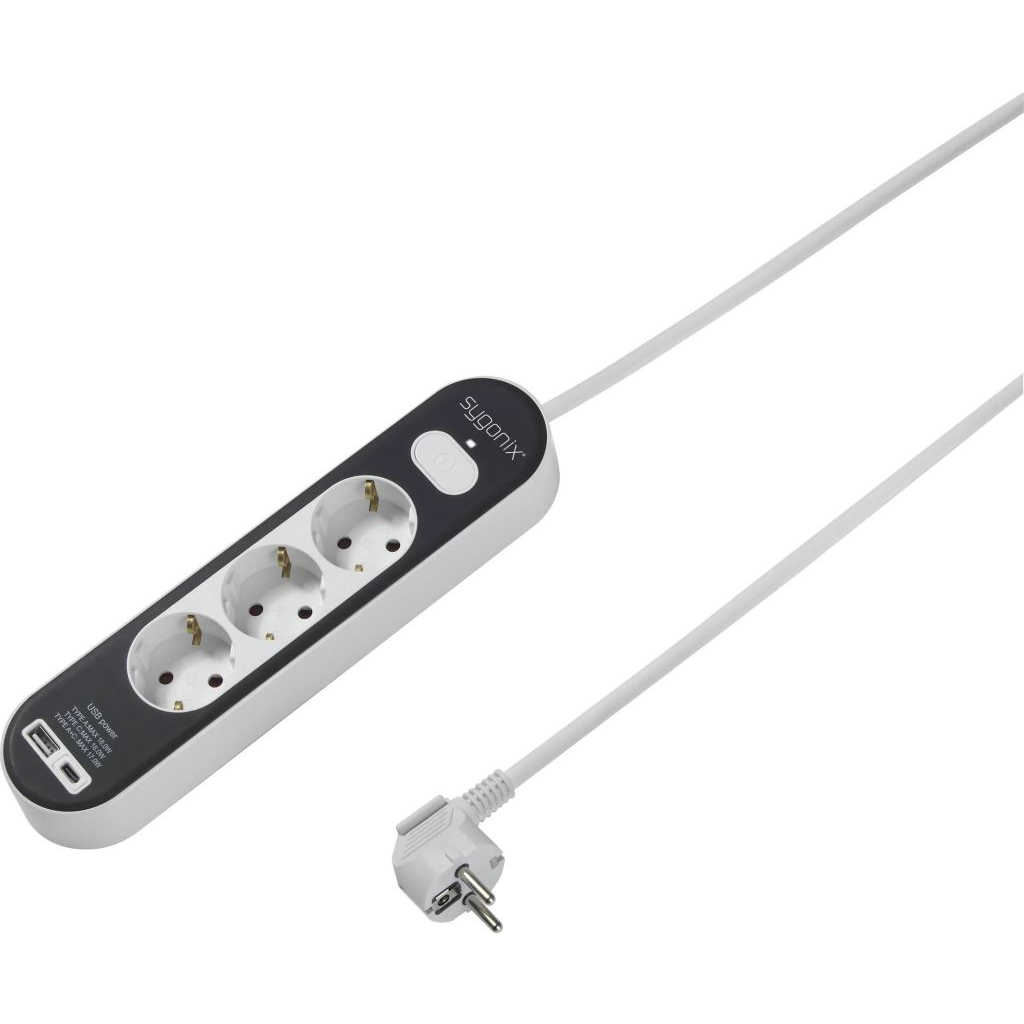 Sygonix SY-4755366 Elosztó kapcsolóval Fehér, Szürke Védőérintkezős 1,4m (SY-4755366)