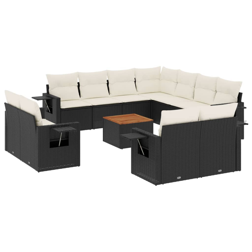 12 részes fekete polyrattan kerti ülőgarnitúra párnákkal (3224824)