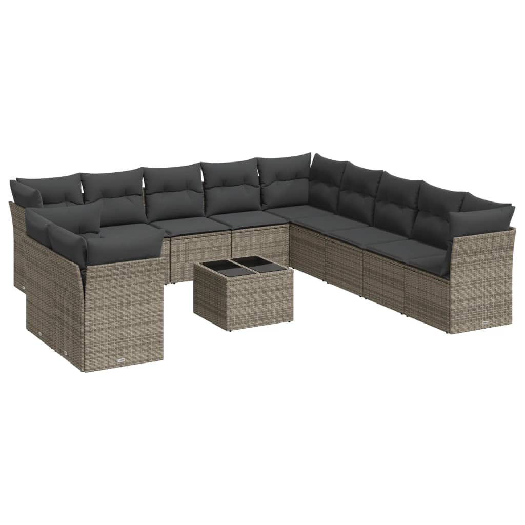 12 részes szürke polyrattan kerti ülőgarnitúra párnákkal (3249729)