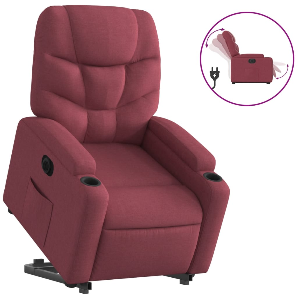elektromos felállást segítő bordó szövet dönthető fotel (3204623)