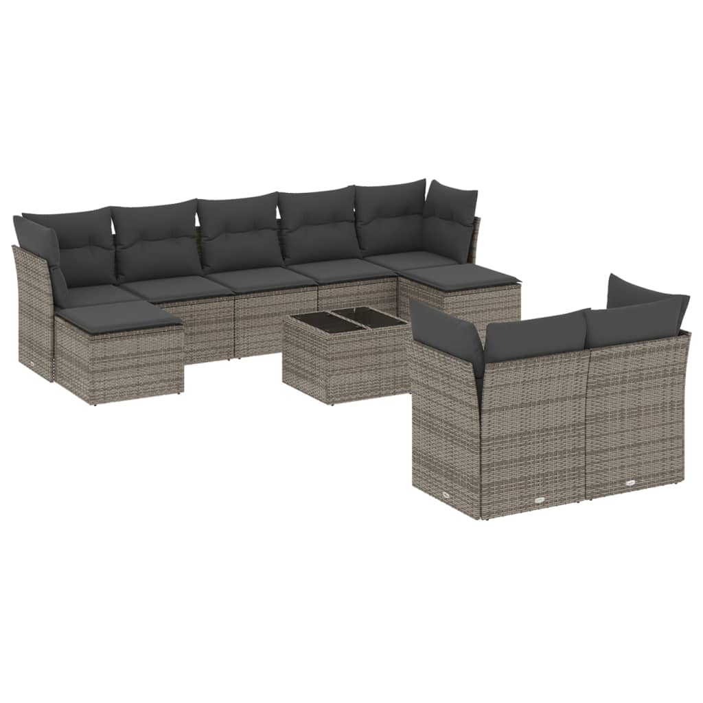 10 részes szürke polyrattan kerti ülőgarnitúra párnákkal (3218320)