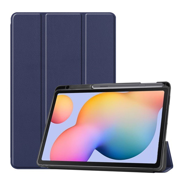 Tok álló, bőr hatású (aktív FLIP, oldalra nyíló, TRIFOLD asztali tartó funkció, S Pen tartó) SÖTÉTKÉK [Samsung Galaxy Tab S6 Lite 10.4 LTE (SM-P619) 2022]