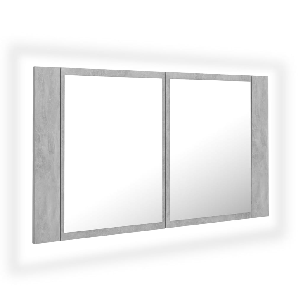 betonszürke akril LED-es tükrös fürdőszobaszekrény 80x12x45 cm (804968)