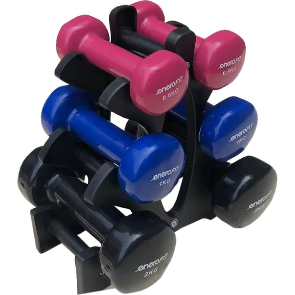 Enero Fit Súlyzó Szett Állvánnyal, 7 Kg Vinyl Borítás-Fit