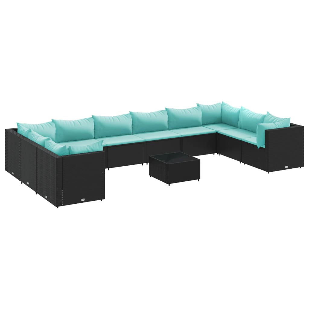 11 részes fekete polyrattan kerti ülőgarnitúra párnákkal (3308292)