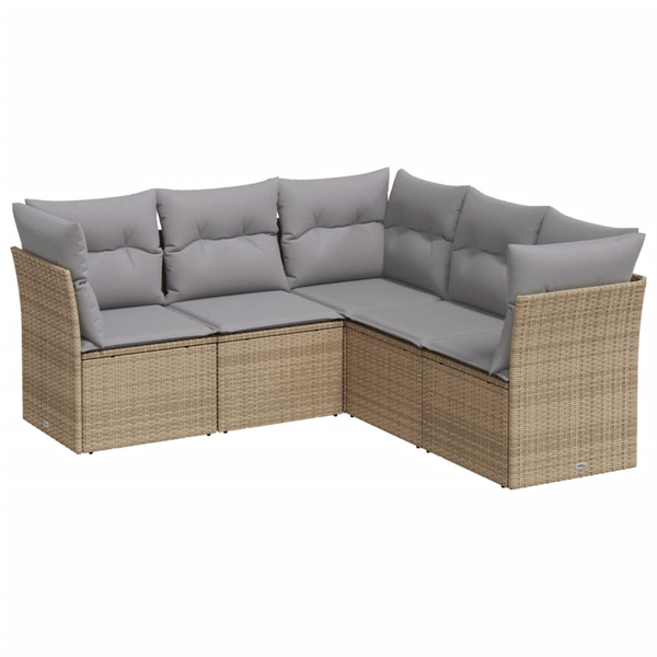 Set canapele de grădină cu perne, 5 piese, bej, poliratan