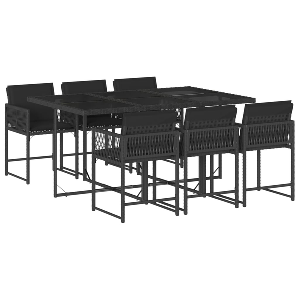 Set mobilier de grădină cu perne, 7 piese, negru, poliratan