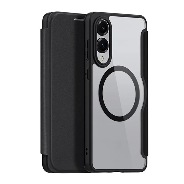 Dux Ducis SKIN X PRO tok álló, bőr hatású (FLIP, oldalra nyíló, RFID, MagSafe) FEKETE Samsung Galaxy S25 Edge (SM-S937) (GP-174234)