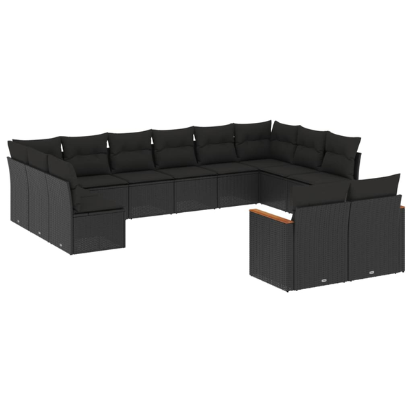 Set canapele de grădină, 12 piese, cu perne, negru, poliratan