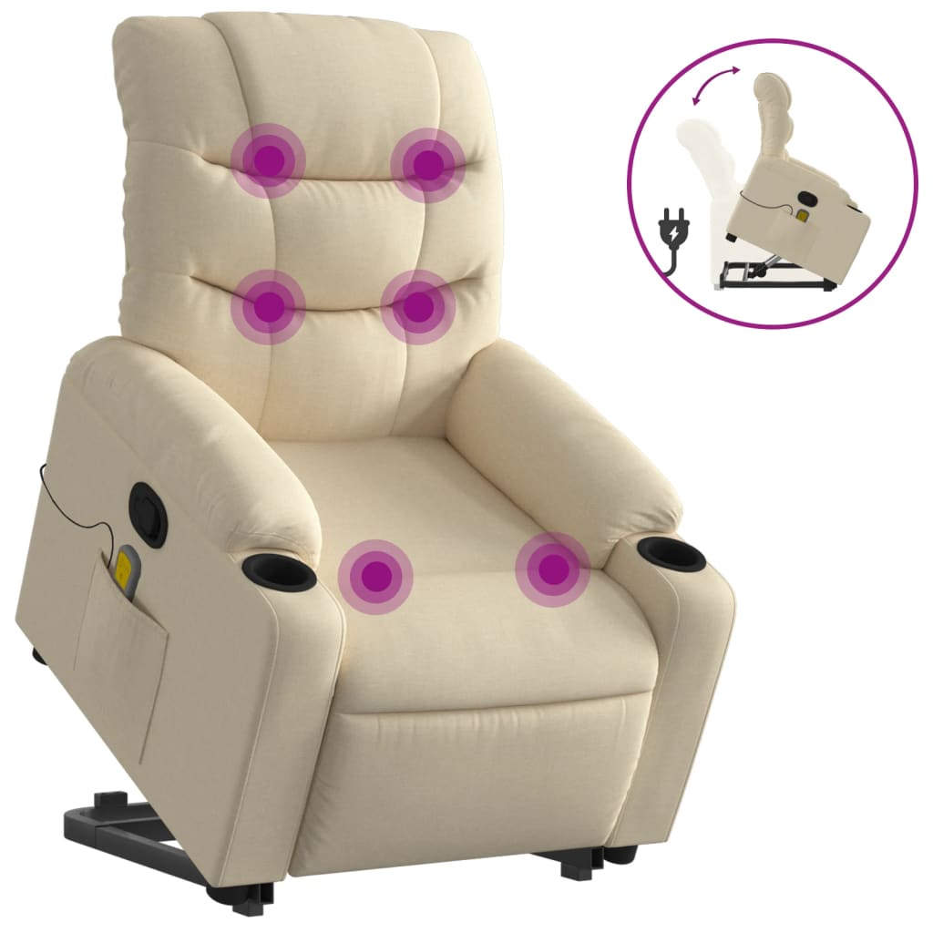krémszínű szövet felállást segítő dönthető masszázsfotel (3206662)