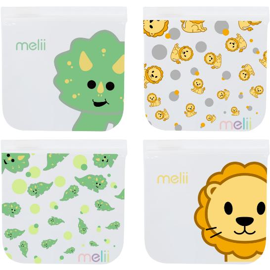 Melii Oroszlán és Dinoszaurusz újrafelhasználható uzsonnás tasakok, 4 db