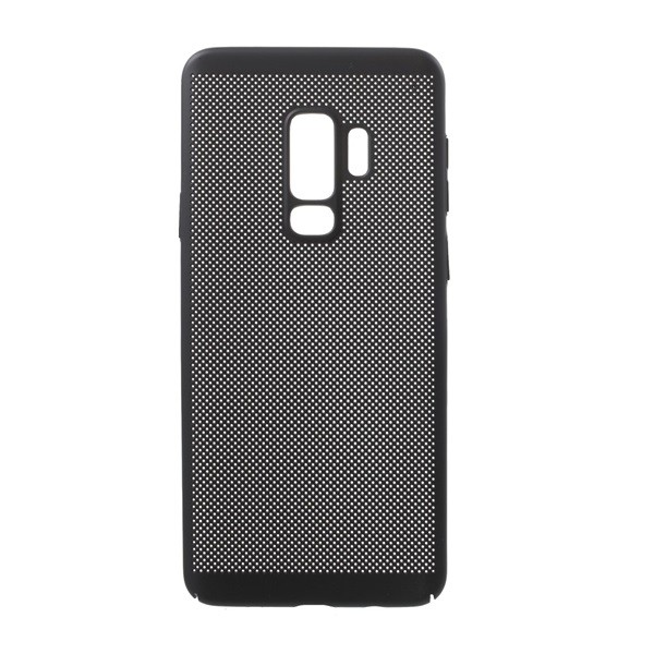 Műanyag telefonvédő (gumírozott, lyukacsos minta) FEKETE [Samsung Galaxy S9 Plus (SM-G965)] (5996457749577)